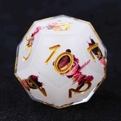 Nezha Themed White Resin Dice Set with Gold Numbers