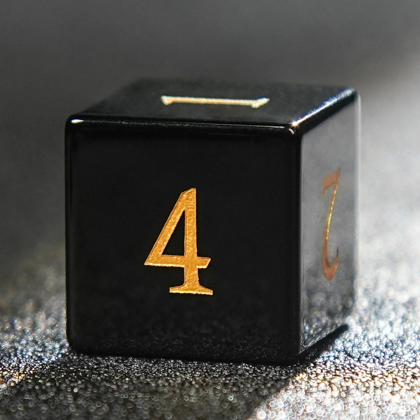 Obsidian D&D Gemstone Dice Set + Gold Numbers