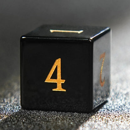 Obsidian D&D Gemstone Dice Set + Gold Numbers