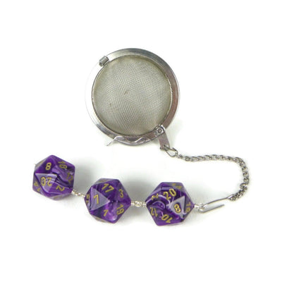 Tea Infuser with Swirled Purple Vortex Dice Trio