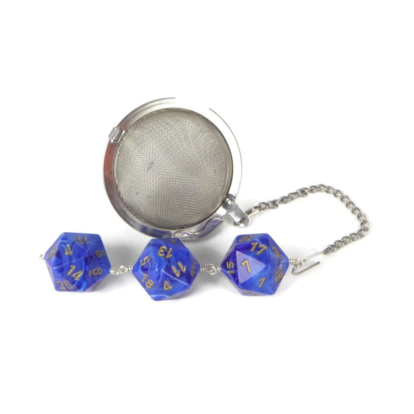 Tea Infuser with Swirled Blue Dice Trio