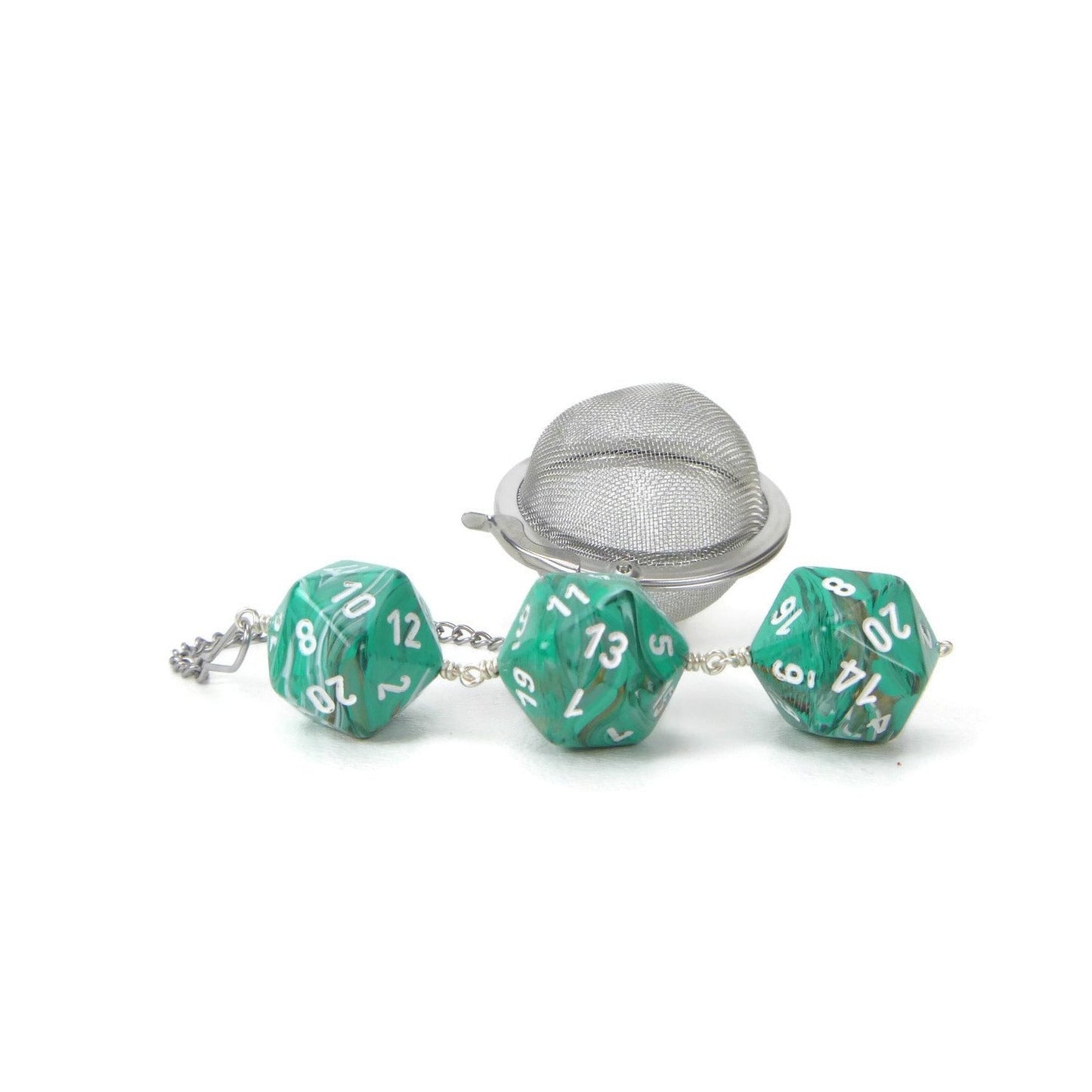Tea Infuser with Marbled Copper and Teal Dice Trio