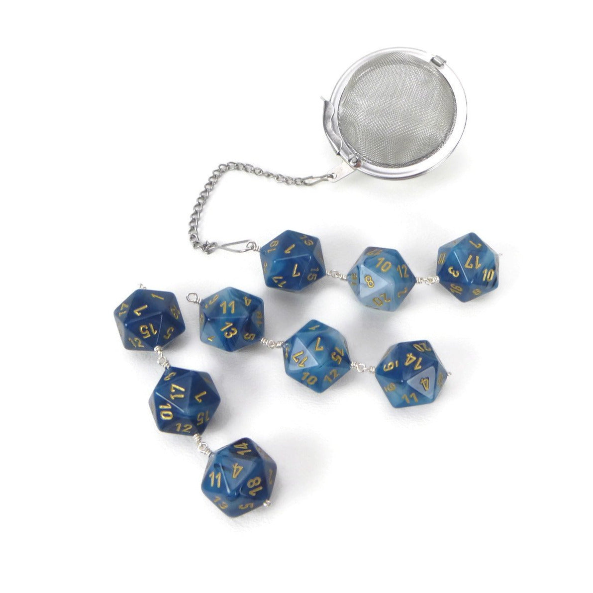 Tea Infuser with Cloudy Blue/Teal Dice Trio