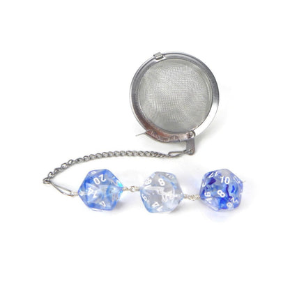 Tea Infuser with Bright Blue and Clear Nebula Dice