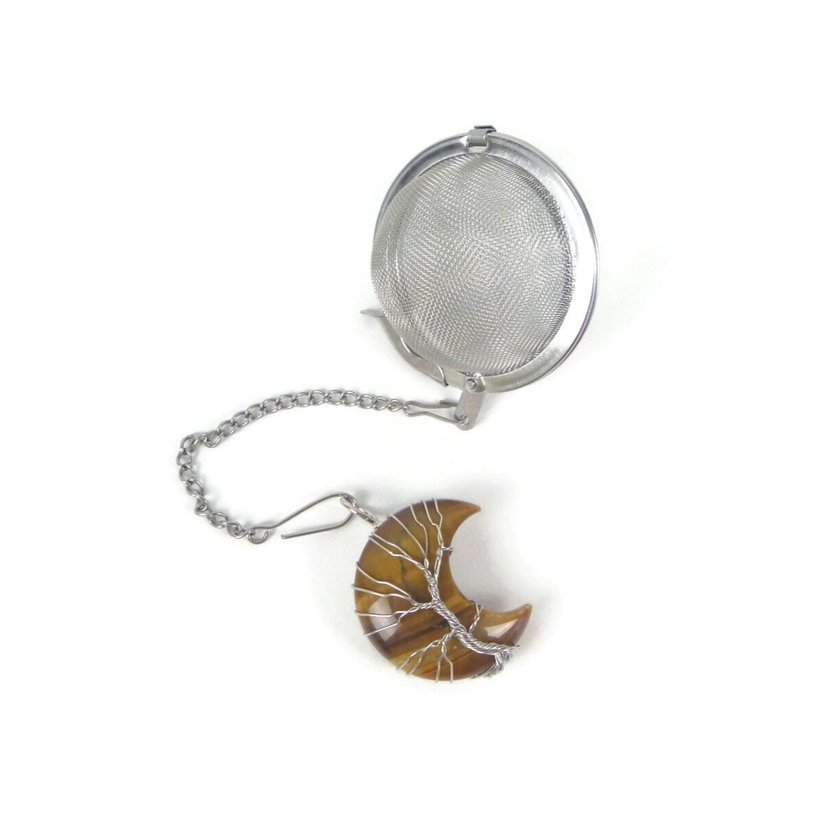 Tea Infuser with Tiger's Eye Crescent Moon Charm