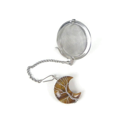 Tea Infuser with Tiger's Eye Crescent Moon Charm
