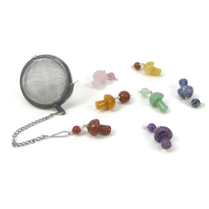 Tea Infuser with Random Stone Mushroom Charm