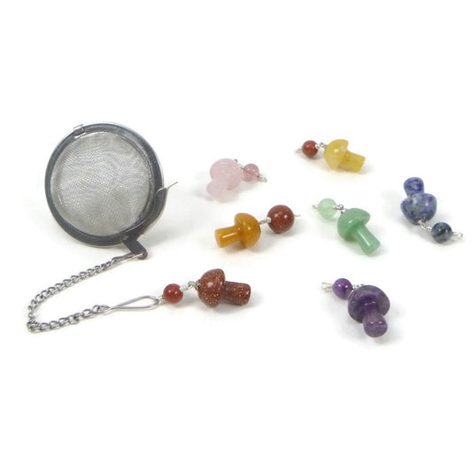 Tea Infuser with Random Stone Mushroom Charm