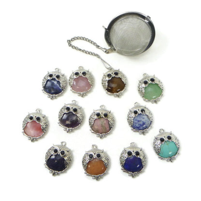 Tea Infuser with Owl Charm (choose your stone!)