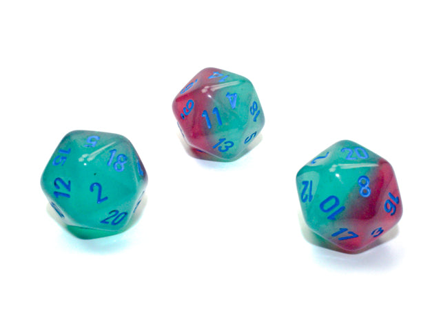 Gemini® Polyhedral Gel Green-Pink/blue Luminary™ d20 (Sold per die)