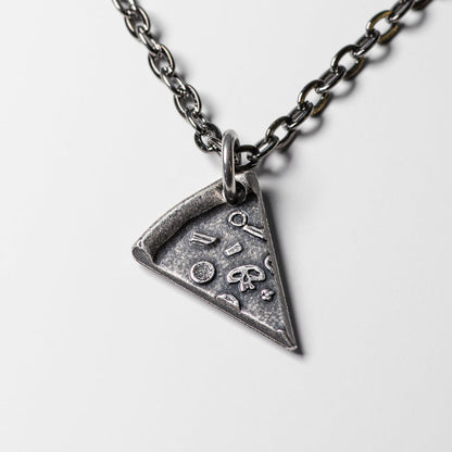 Single Silver Slice of Supreme Pizza Necklace or Keychain