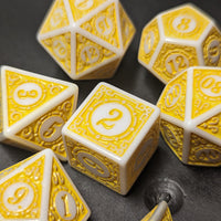 White & Yellow Magic Flame 7-Dice Set DND RPG Dice Yellow Color Fill