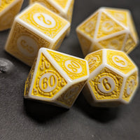 White & Yellow Magic Flame 7-Dice Set DND RPG Dice Yellow Color Fill
