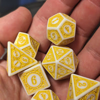 White & Yellow Magic Flame 7-Dice Set DND RPG Dice Yellow Color Fill