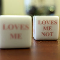16mm "Loves Me, Loves Me Not" White Dice with Pink Print