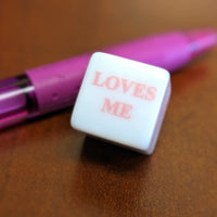 16mm "Loves Me, Loves Me Not" White Dice with Pink Print