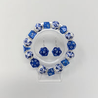 Blue and White Flowers Dice Bracelet
