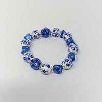 Blue and White Flowers Dice Bracelet