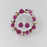 Pink Fuchsia Gold Flower Dice Bracelet