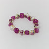 Pink Fuchsia Gold Flower Dice Bracelet