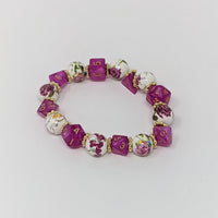 Pink Fuchsia Gold Flower Dice Bracelet