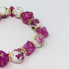 Pink Fuchsia Gold Flower Dice Bracelet