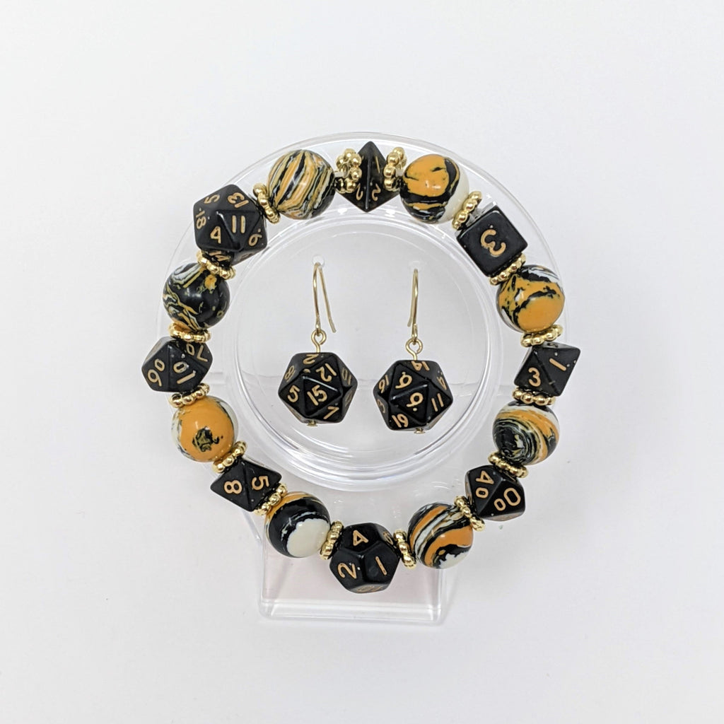 Black Yellow Swirls Dice Bracelet