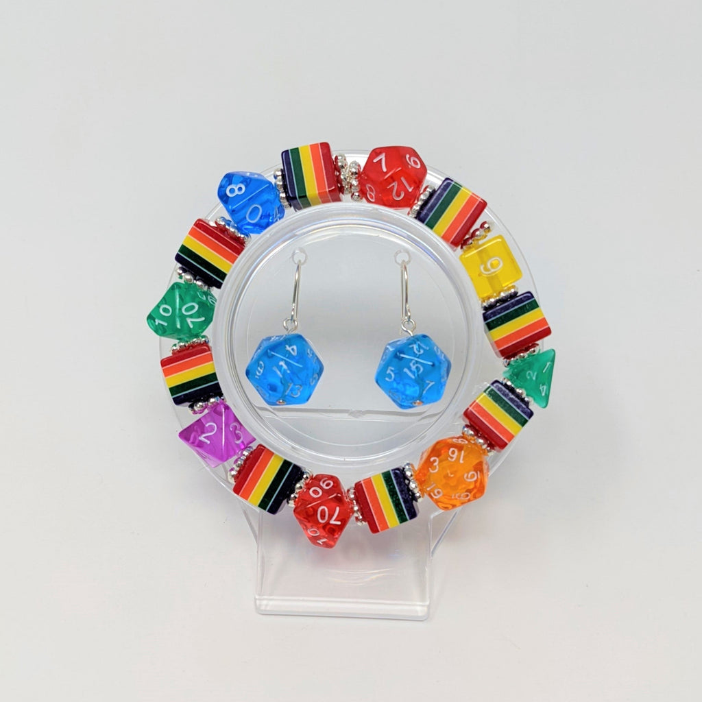 PRIDE Rainbow beads with Rainbow Dice Bracelet