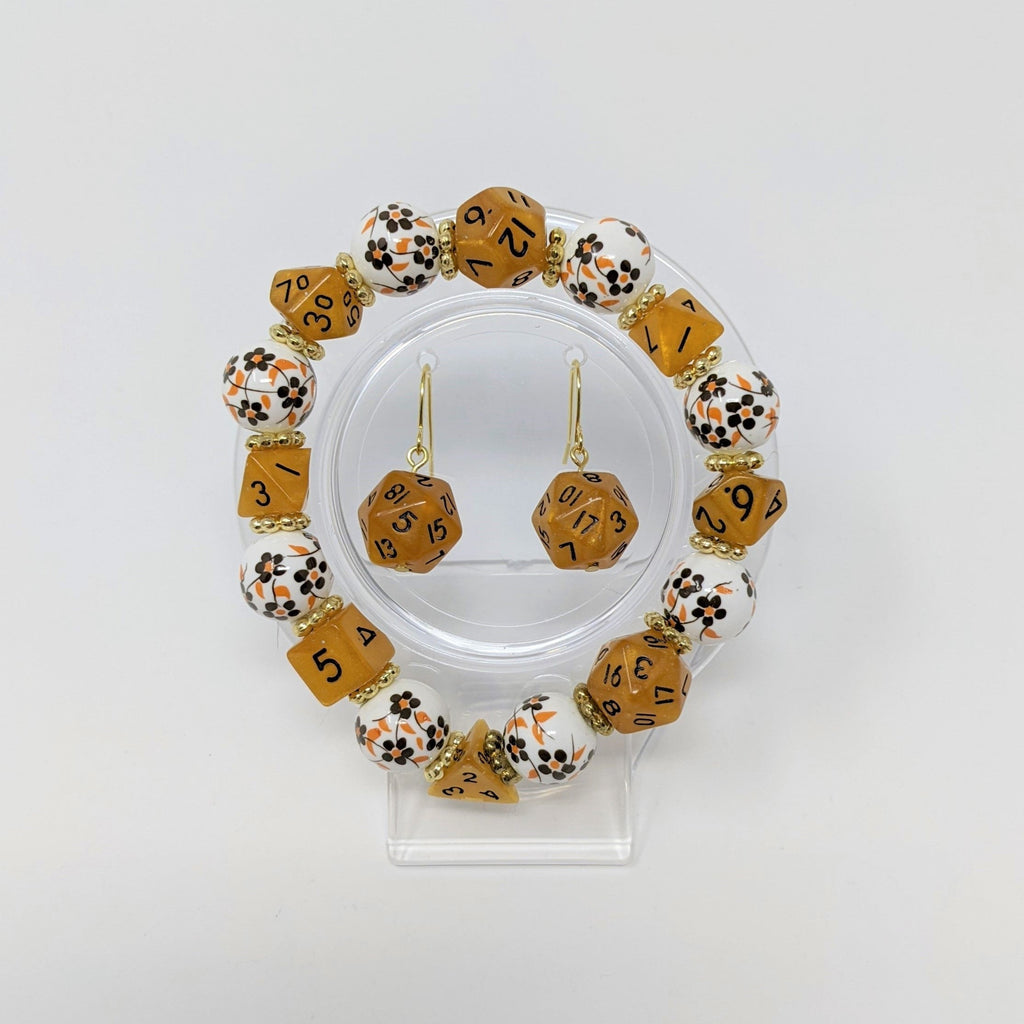 Gold & Brown Flowers Dice Bracelet