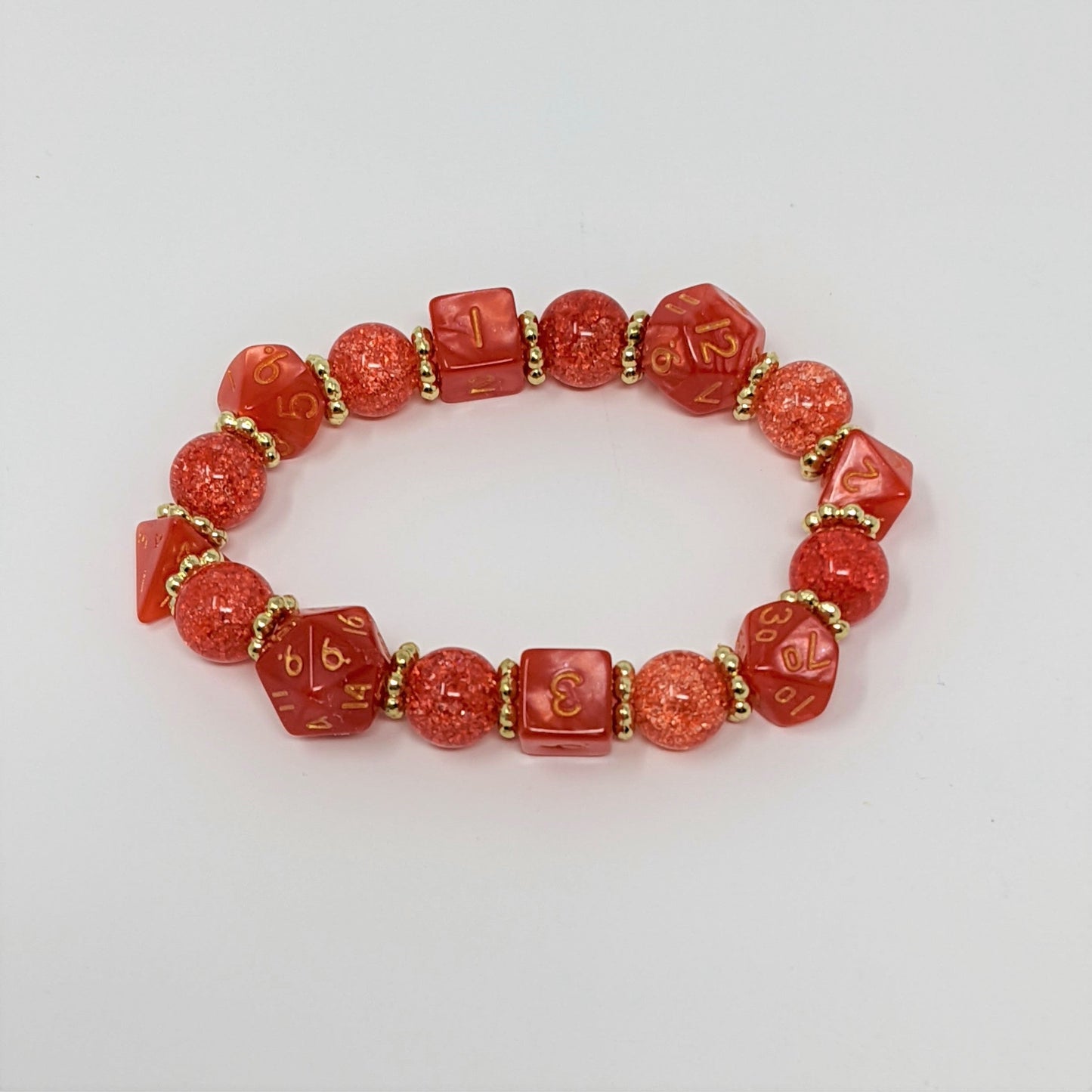 Coral Red Orange Crackle Beads Dice Bracelet
