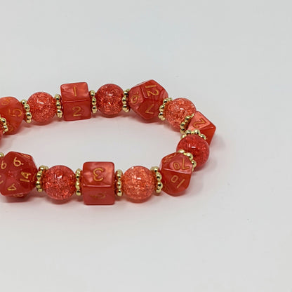 Coral Red Orange Crackle Beads Dice Bracelet
