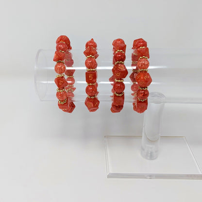 Coral Red Orange Crackle Beads Dice Bracelet