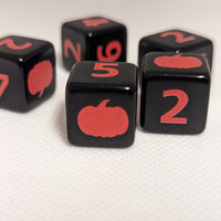 Pumpkin Harvest D6 Dice | Black Dice with Orange Numbers and Pumpkins (sold per die)