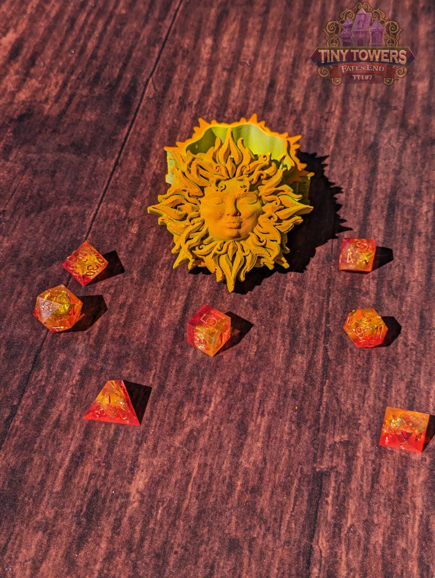 Celestial Sun 3D Printed Dice Jail | RPG Dice Vault | D20 Box |  Fate’s End Collection - Harness the Radiance of the Sun!