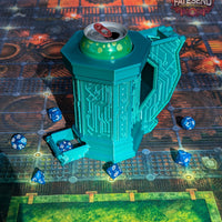 Cyberpunk SciFi 3D Printed Can Holder & Dice Tower Combo  | Koozie | Stein Mug | RPG Dice Jail | D20 Dice Vault - Enter the Neon Future!