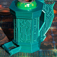 Cyberpunk SciFi 3D Printed Can Holder & Dice Tower Combo  | Koozie | Stein Mug | RPG Dice Jail | D20 Dice Vault - Enter the Neon Future!