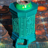 Cyberpunk SciFi 3D Printed Can Holder & Dice Tower Combo  | Koozie | Stein Mug | RPG Dice Jail | D20 Dice Vault - Enter the Neon Future!