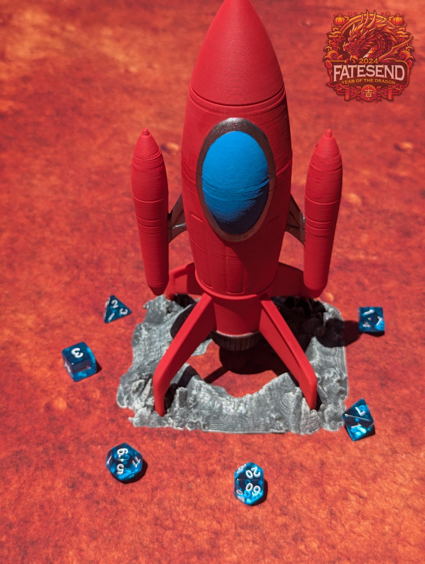Retro Red Rocket 3D Printed Atompunk Dice Tower - Fate's End Collection - Ignite your gaming sessions!!!