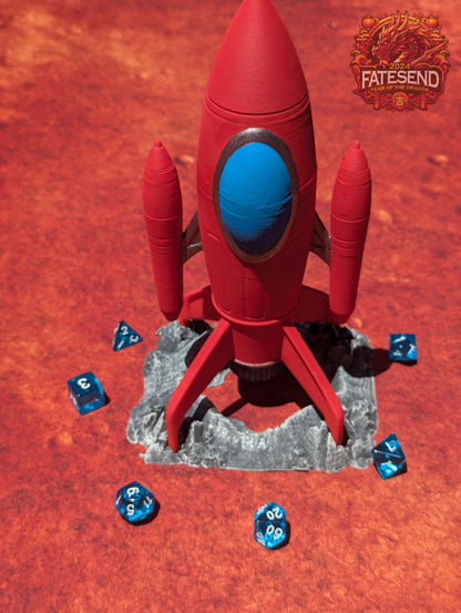 Retro Red Rocket 3D Printed Atompunk Dice Tower - Fate's End Collection - Ignite your gaming sessions!!!