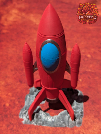 Retro Red Rocket 3D Printed Atompunk Dice Tower - Fate's End Collection - Ignite your gaming sessions!!!