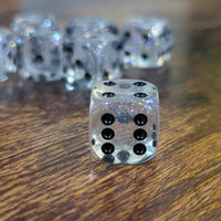 The Time Walker | Clear Glitter 16mm d6 Dice w/Black