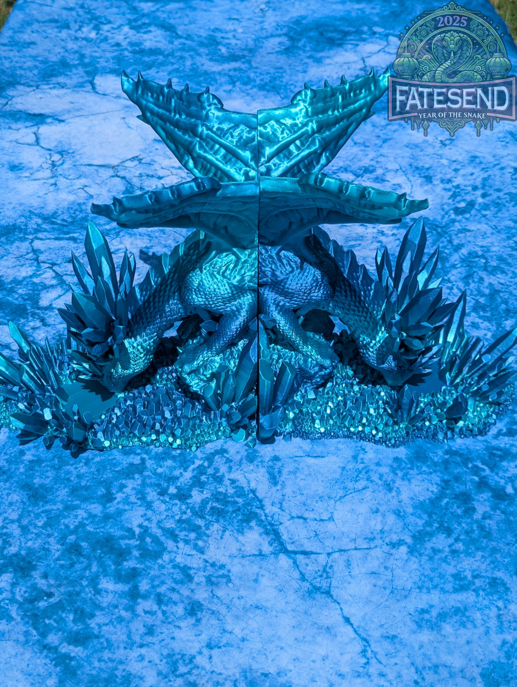 Crystal Ice Dragon Book End Set- Fate's End Collection by Kim Bolt - Fantasy Decor - Frost-Bound Guardians for your Favorite Tomes!