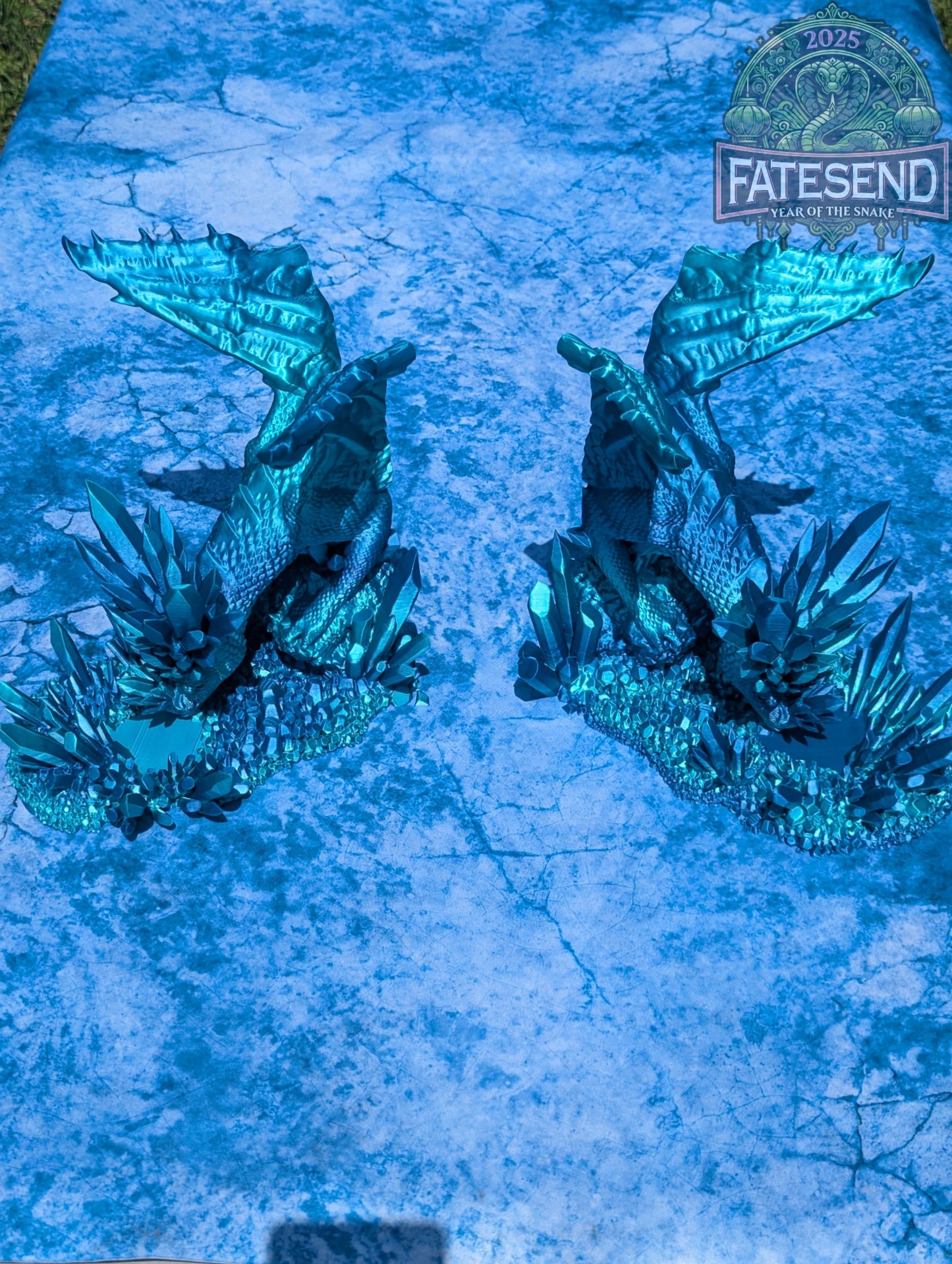 Crystal Ice Dragon Book End Set- Fate's End Collection by Kim Bolt - Fantasy Decor - Frost-Bound Guardians for your Favorite Tomes!