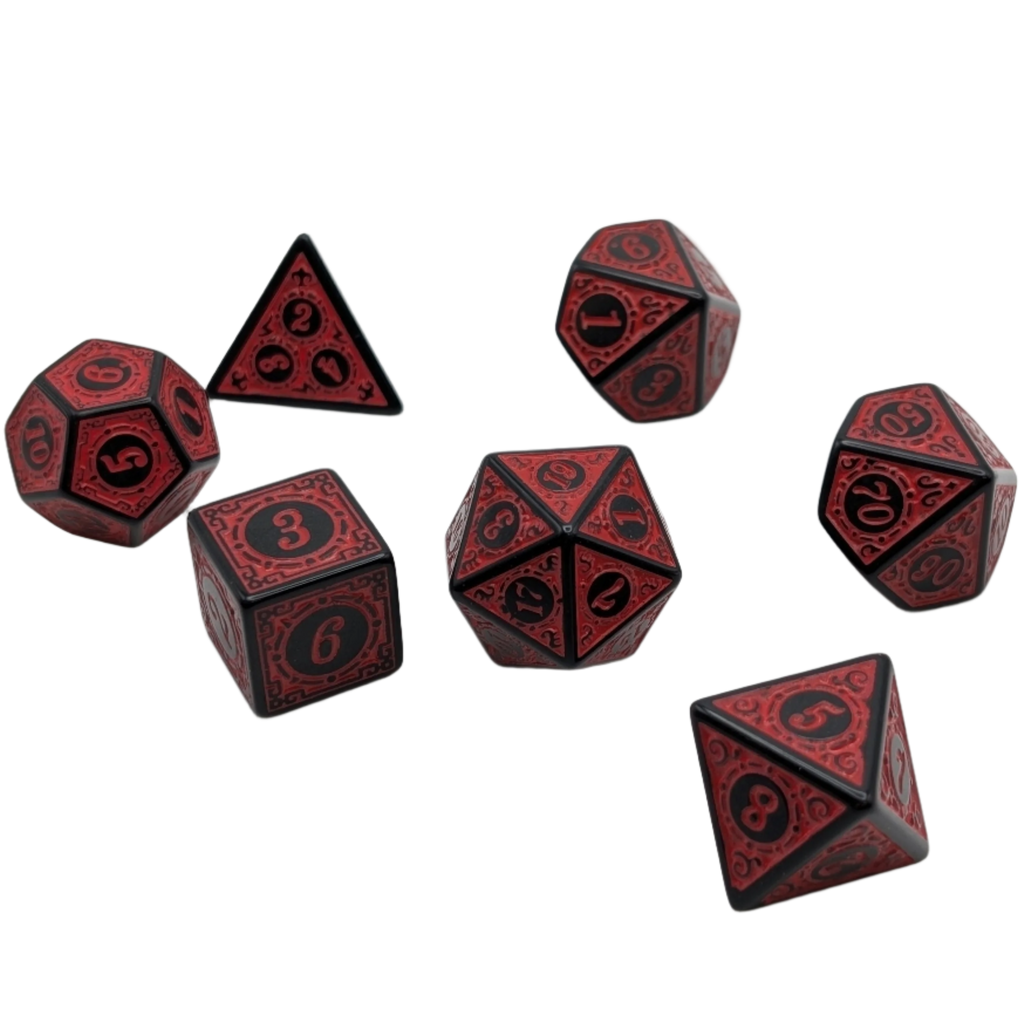 Magic Flame (Red) - "Enchanted Demon" - 7 Piece DnD Dice Set | Acrylic RPG Gaming Dice