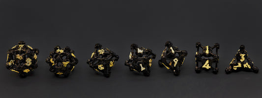 Black w/Gold Deadly Skull Dice Hollow Metal 7-Dice Set