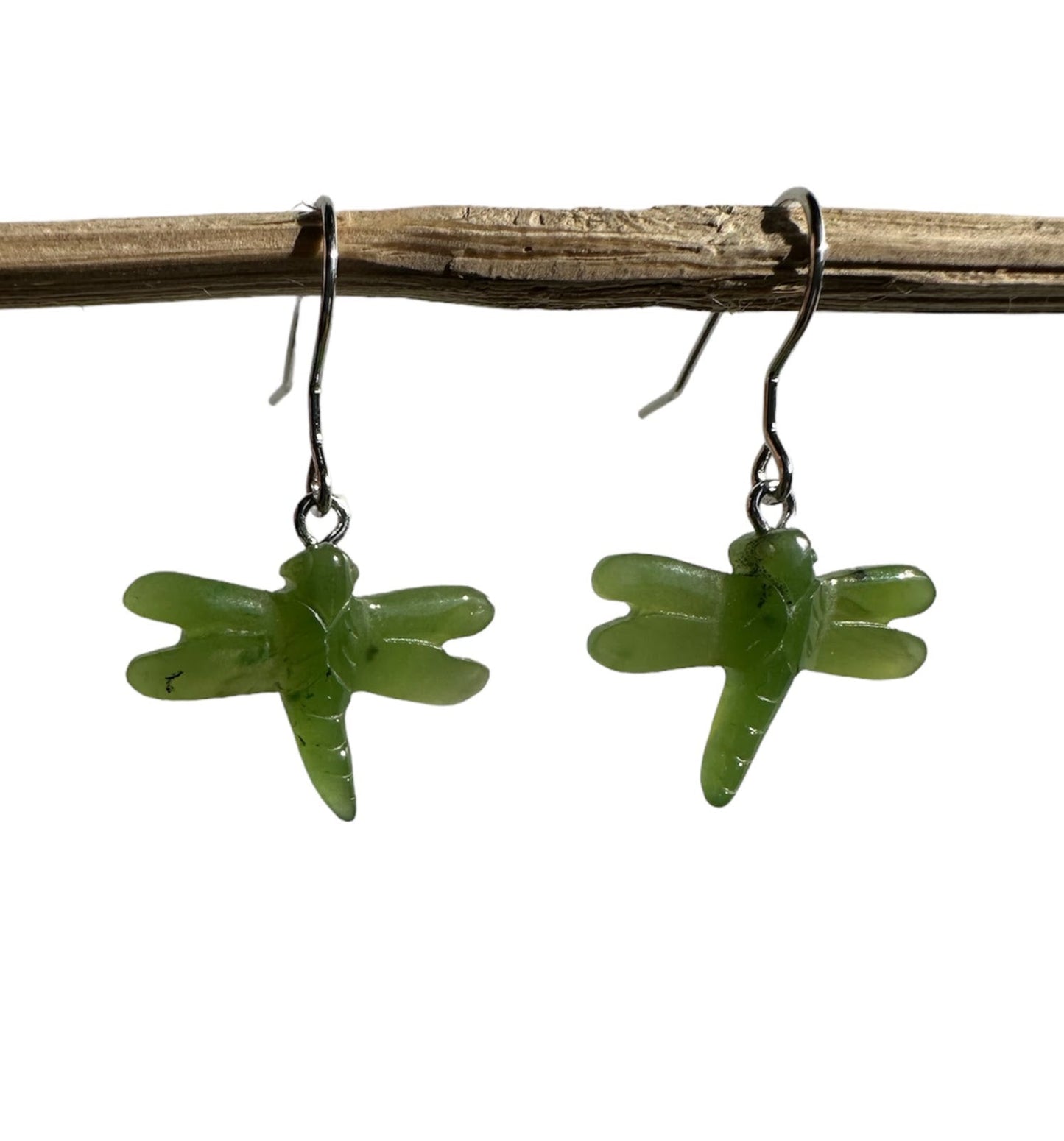 Jade Dragonfly Earrings — Canadian Nephrite Jade on Sterling Silver (0360)