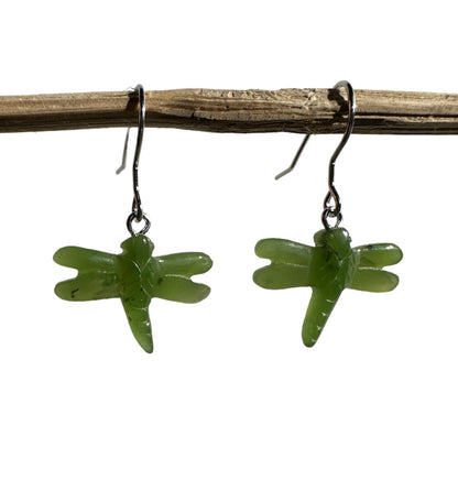 Jade Dragonfly Earrings — Canadian Nephrite Jade on Sterling Silver (0360)