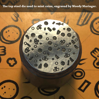 Supreme Pizza Coin in Copper with Tiny Pizza Box