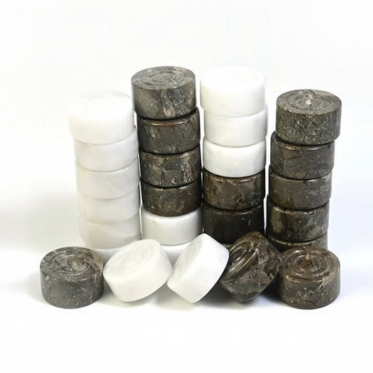 Grey Oceanic and White Marble Checkers Set – ( 32 Handcrafted Pieces )