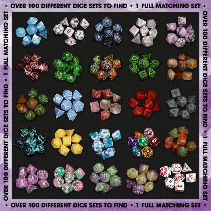Premium Mystery Dice Set | Random 7-Piece RPG Dice with Enamel Pin & Sticker | 1985 Games